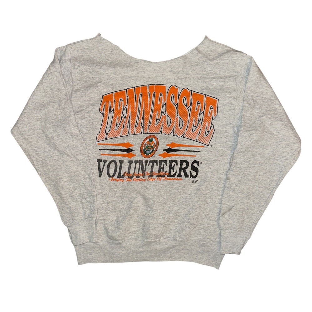 Vintage Tennessee Volunteers Sweatshirt Grey Raw Cut Off Shoulder NCAA Large